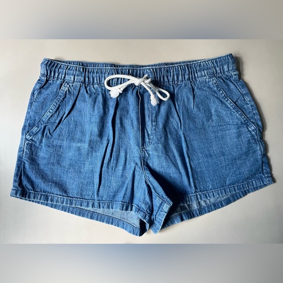 Aerie Womens Soft Blue Jean Shorts with Drawstring Waist sz M - Picture 1 of 6